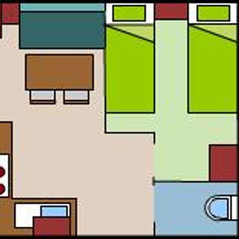 Mobilheim 4 Personen - Mobilheim Confort VENUS 22m² - 2 Zimmer + halbüberdachte Terrasse 9m².