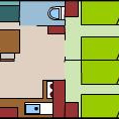 Mobilheim 6 Personen - Mobilheim Komfort TITANIA 30m² - 3 Zimmer + halbüberdachte Terrasse 15m².