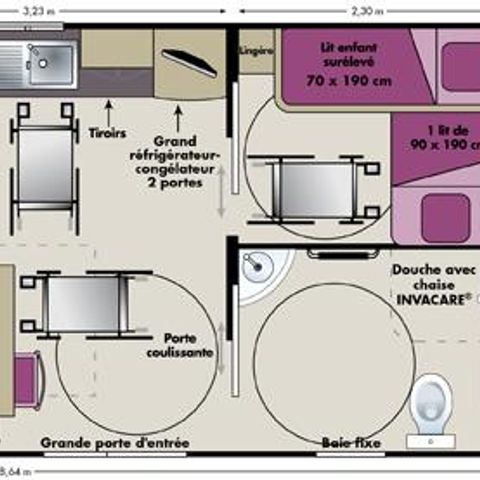 Mobilheim 4 Personen - PMR 30m² - 2 Zimmer (zugänglich für Personen mit eingeschränkter Mobilität)