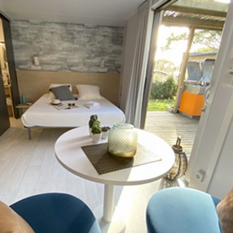 Mobilheim 2 personen - Sunêlia Luxe Taos 1 Schlafzimmer 27m² - TV - Überdachte Terrasse - Bettwäsche vorhanden