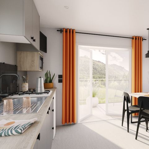 Mobilheim 4 Personen - Komfort 24.2 m² - 2 Zimmer - Integrierte Terrasse - Nähe Spielplatz