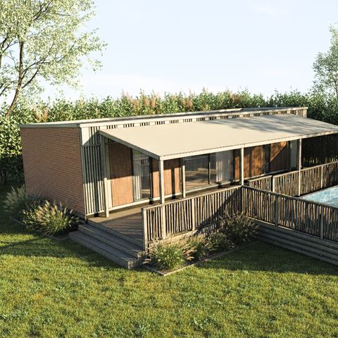 Mobilheim 6 Personen - NEW// Villa de la Rance Prestige 40m² - 3 Schlafzimmer - 2 Badezimmer - Pool - Überdachte Terrasse
