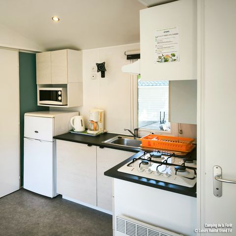 Mobilheim 4 Personen - Standard 32m² - 2 Zimmer + überdachte Terrasse 12m².