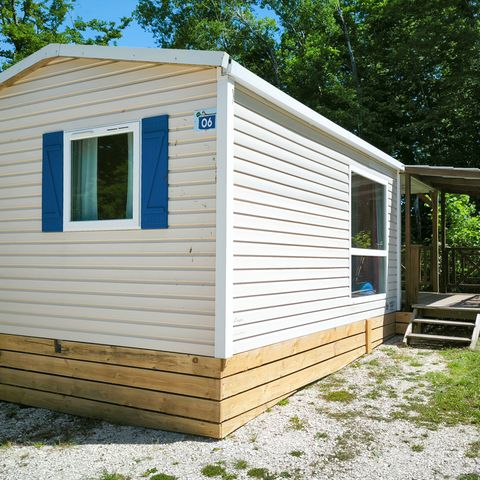 Mobilheim 4 Personen - Standard 32m² - 2 Zimmer + überdachte Terrasse 12m².
