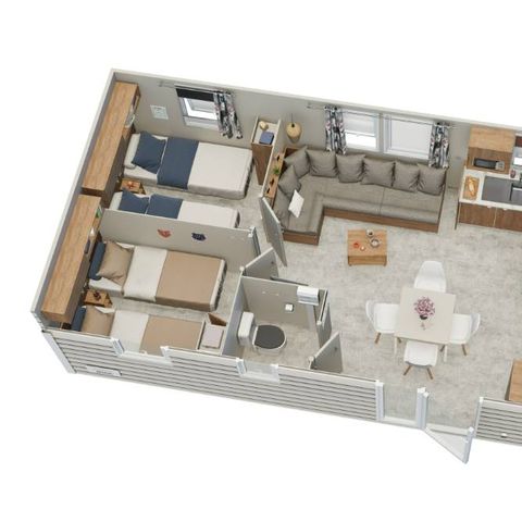 Mobilheim 6 Personen - New Premium 32m²(3Sch.-6Pers.) + Terrasse + TV + Klimaanlage