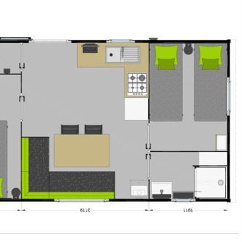 Mobilheim 4 personen - IBIZA 27m² - 2 Schlafzimmer - Überdachte Terrasse
