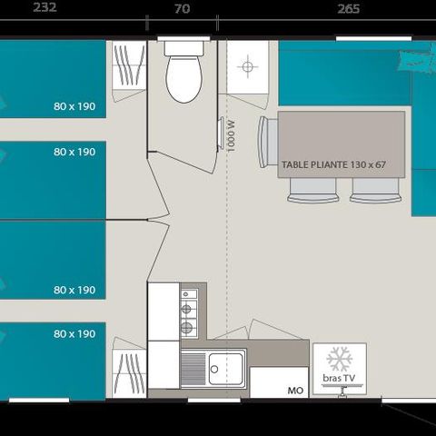 Mobilheim 6 Personen - BAHAMAS CONFORT 34m² - 3 Schlafzimmer - Überdachte Terrasse - Geschirrspülmaschine
