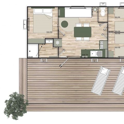 Mobilheim 6 personen - Mobilheim Komfort + 3 Zimmer 6 Personen