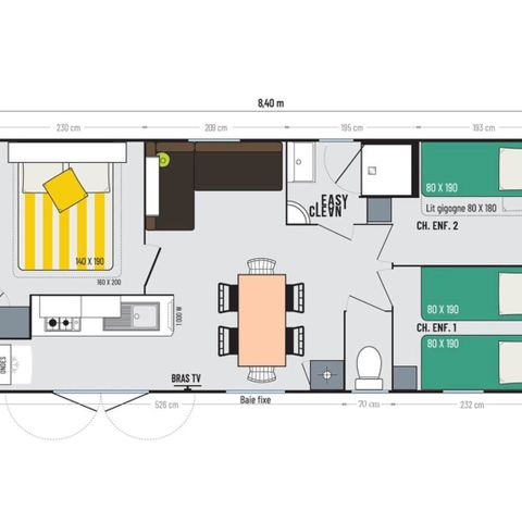 Mobilheim 6 Personen - Komfort 3 Schlafzimmer