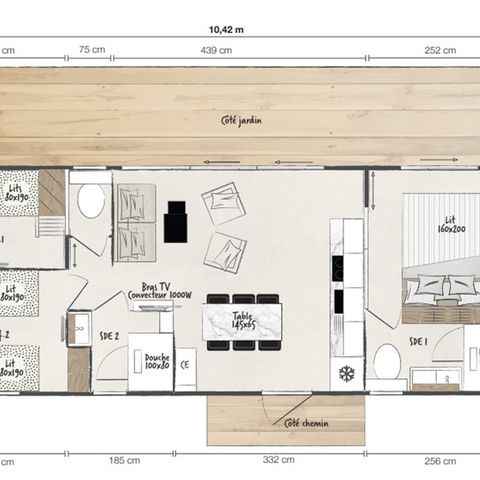 Mobilheim 6 Personen - Premium 3 Schlafzimmer