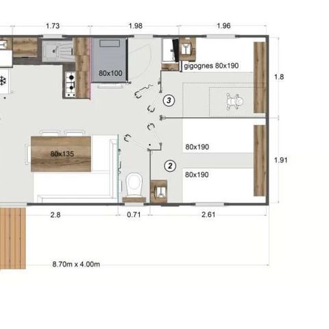 Mobilheim 6 Personen - HIVA 3 SCHLAFZIMMER 6 PLÄTZE