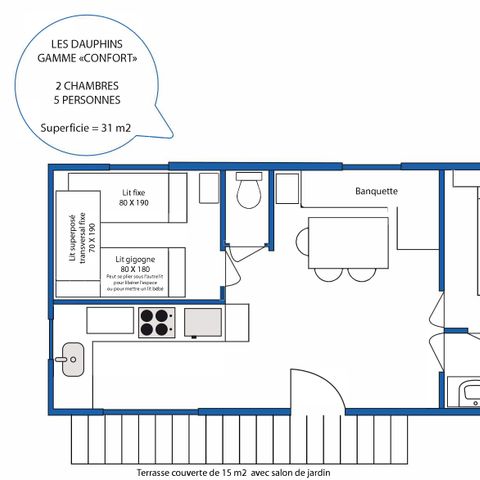 Mobilheim 5 Personen - Vermietung Mobilheim CONFORT - 2 Zimmer