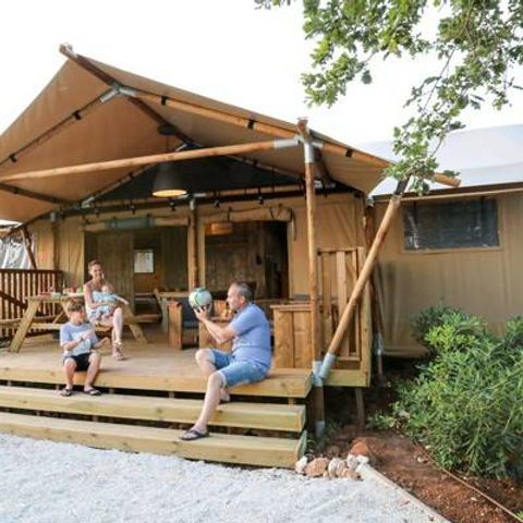 Safarizelt 6 Personen - Safari Lodge Zelt | 3 Schlafz. | 6 Pers. | Erhöhte Terrasse | Klimaanlage