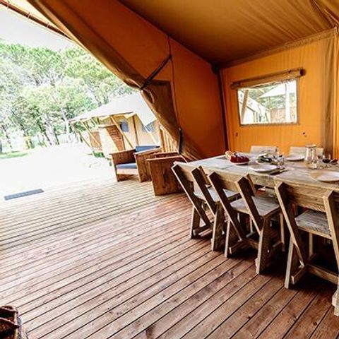 Zelt 6 Personen - Zelt Safari Lodge | 3 Schlafz. | 6 Pers. | Erhöhte Terrasse | 1 Bad | Klimaanlage