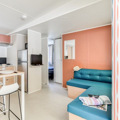 Mobilheim 6 Personen - Premium | 3 Schlafz. | 6 Pers. | Lounge Terrasse | Klimaanlage | TV