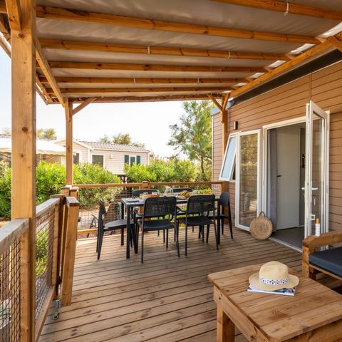 Mobilheim 6 Personen - Premium | 3 Schlafz. | 6 Pers. | Lounge Terrasse | Klimaanlage | TV