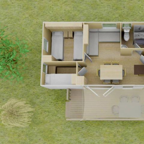 Bungalow 6 Personen - Mobilheim | Premium | 3 Zi. | 6 Pers. | Erhöhte Terrasse | Klima.