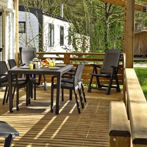 Bungalow 6 Personen - Mobilheim | Premium | 3 Zi. | 6 Pers. | Erhöhte Terrasse | Klima.