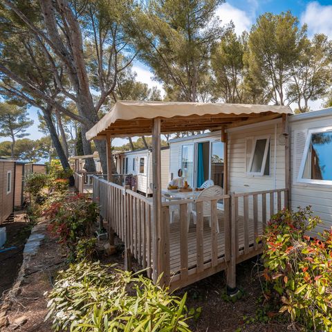 Mobilheim 6 Personen - Premium Azure | 3 Zi. | 6 Pers. | Erhöhte Terrasse | Clim.