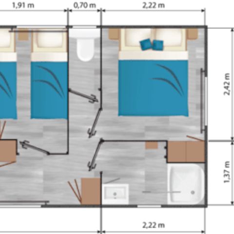 Mobilheim 4 personen - Komfort - 2 CH