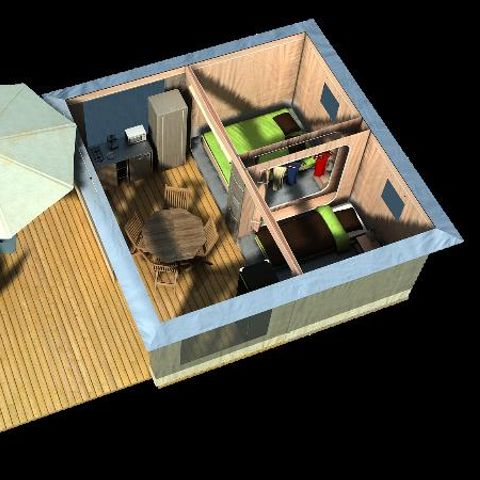 Bungalowzelt 4 Personen - CARAÏBES 20m² 2 Schlafzimmer (Samstag bis Samstag)