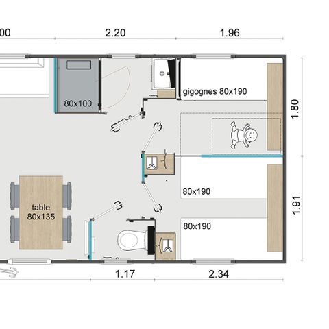 Mobilheim 6 Personen - Superior 3 Schlafzimmer