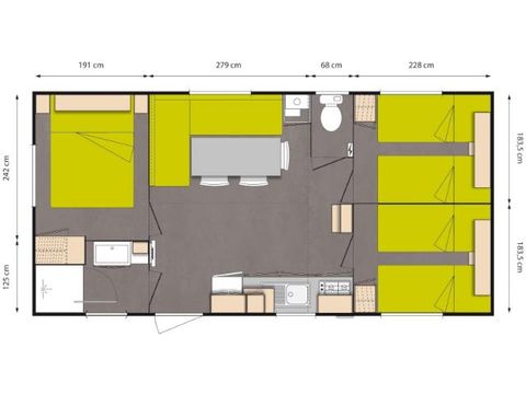 Mobilheim 6 Personen - Premium Pivoine - 3 Schlafzimmer + Terrasse 11.25 m²