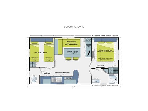 Mobilheim 4 Personen - Super Mercure 27.5m² - 2 Schlafzimmer