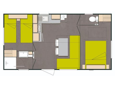 Mobilheim 5 Personen - Komfort TV 2ch-TV-plancha-überdachte Terrasse- 26m² | CONFORT
