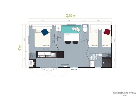 Mobilheim 5 personen - „Family“ mit - 2 Schlafzimmern - PREMIUM – 28 m² – Roselune – Klimaanlage – - TV – Geschirrspüler – Plancha – überdachte XXL-Terrasse