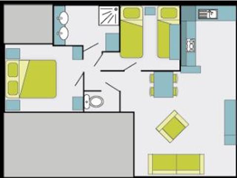 Chalet 4 personen - Komfort-Cottage mit Klimaanlage - 2 Schlafzimmer - KOMFORT - MIT - KLIMAANLAGE – - 32 bis - 43 m² – Klimaanlage – - TV – Geschirrspüler – Plancha