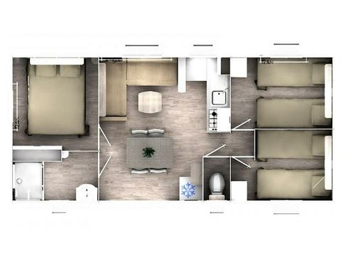 Mobilheim 7 personen - CONFORT - 3 Schlafzimmer mit Klimaanlage +TV