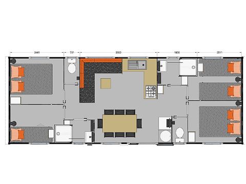Mobilheim 8 personen - CONFORT - 4 Schlafzimmer mit Klimaanlage +TV+ 2 Bäder