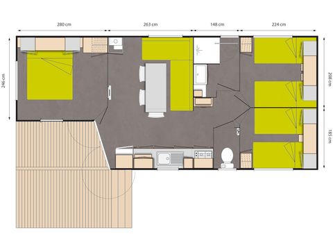 Mobilheim 6 Personen - Grand confort Tamaris 6 Personen - 3 Schlafzimmer, klimatisiert, Fernseher
