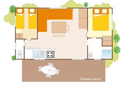 Mobilheim 6 Personen - Classic XL | 2 Zi. | 4/6 Pers. | Erhöhte Terrasse