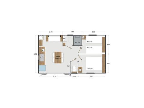 Mobilheim 4 Personen - Cabane Surfer 2 Zimmer - 25 m² + halbüberdachte Terrasse