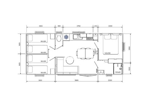 Mobilheim 6 Personen - Evo 35 - 3 Schlafzimmer - 33 m² + halbüberdachte Terrasse