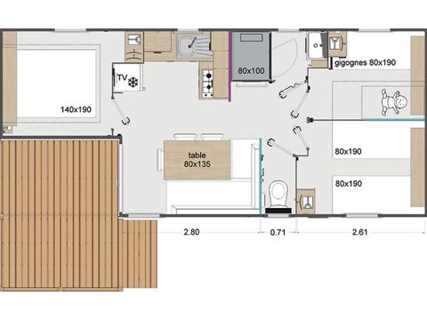 Mobilheim 6 Personen - COTTAGE PREMIUM - Les Pins | 6 pers.