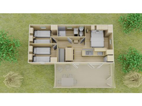Mobilheim 6 Personen - Classic | 3 Schlafz. | 6 Pers. | Erhöhte Terrasse | Klima.