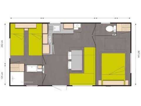 Mobilheim 4 personen - Comfort XL | 2 Zi. | 4 Pers. | Einfache Terrasse