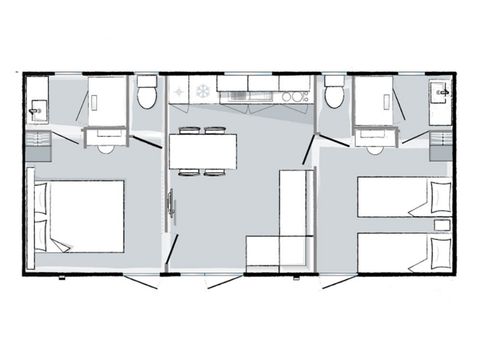 Mobilheim 6 Personen - Mahana 6 Personen 2 Schlafzimmer 2 Bäder 33m²