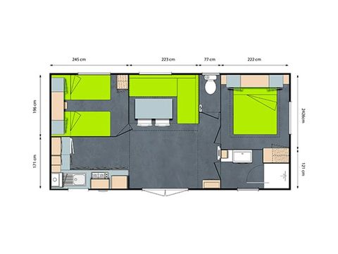Mobilheim 4 Personen - Grand Confort - 2 Schlafzimmer - TV