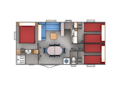 Mobilheim 6 personen - 3 Schlafzimmer - TV + Klima