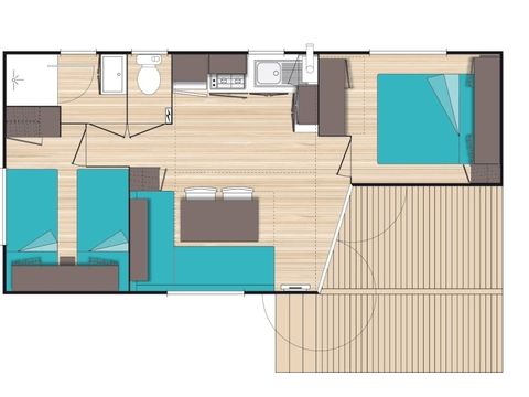 Mobilheim 4 personen - Classic XL | 2 Zi. | 4 Pers. | Einfache Terrasse | Klima | TV