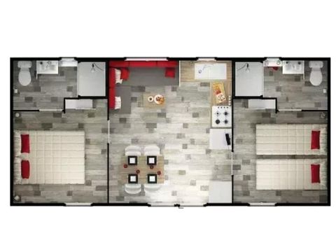 Mobilheim 4 Personen - Duo Premium 3 Zimmer 4 Personen Jacuzzi + Klimatisiert + TV