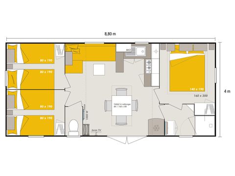 Mobilheim 6 personen - Homeflower Premium 3 Schlafzimmer mit überdachter Terrasse + Geschirrspülmaschine