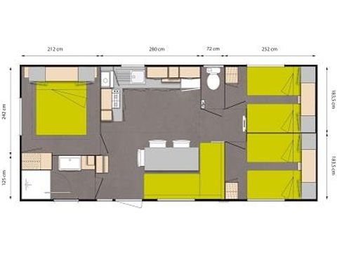 Mobilheim 6 Personen - Mobilheim Forêt 34.5m² (3 Zimmer) (+ 10 Jahre) + Terrasse + TV 4/6 Pers.