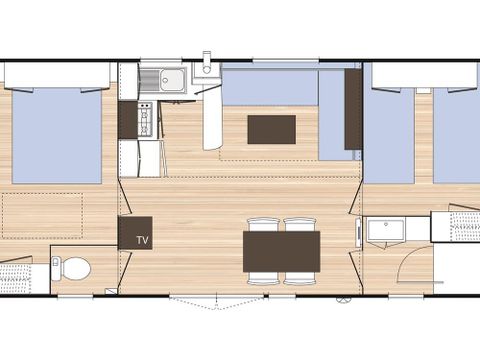 Mobilheim 5 Personen - Mobilheim Evasion 28.5m² (2 Zimmer) (- 9 Jahre) + TV + Terrasse 4/5 Pers.
