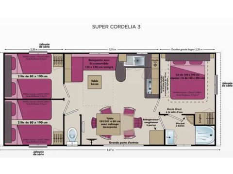 Mobilheim 7 Personen - Family Plus 32m² - klimatisiert 6/7 pers.