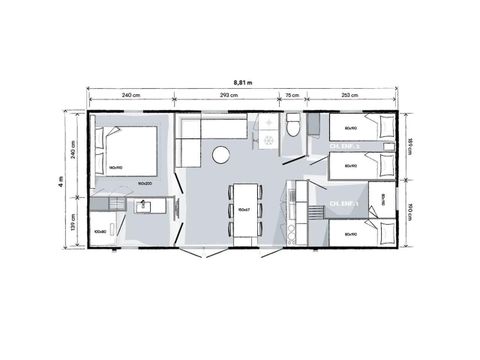Mobilheim 6 Personen - Family Premium - 35m² - klimatisiert 6 pers.